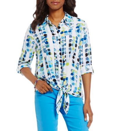 Allison Daley Button Down TieFront Dot Print Blouse Dillards