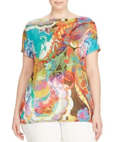 Lauren Ralph Lauren Plus Paisley Linen Top Dillards
