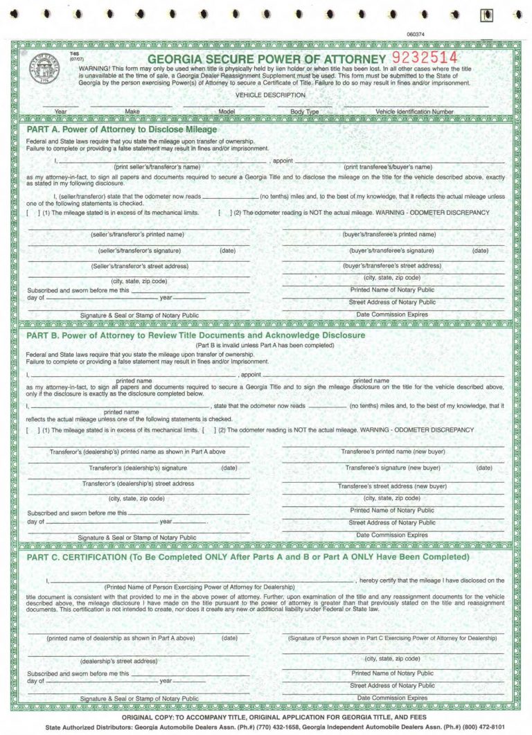 Secure Power of Attorney Form T8s Diminished Value