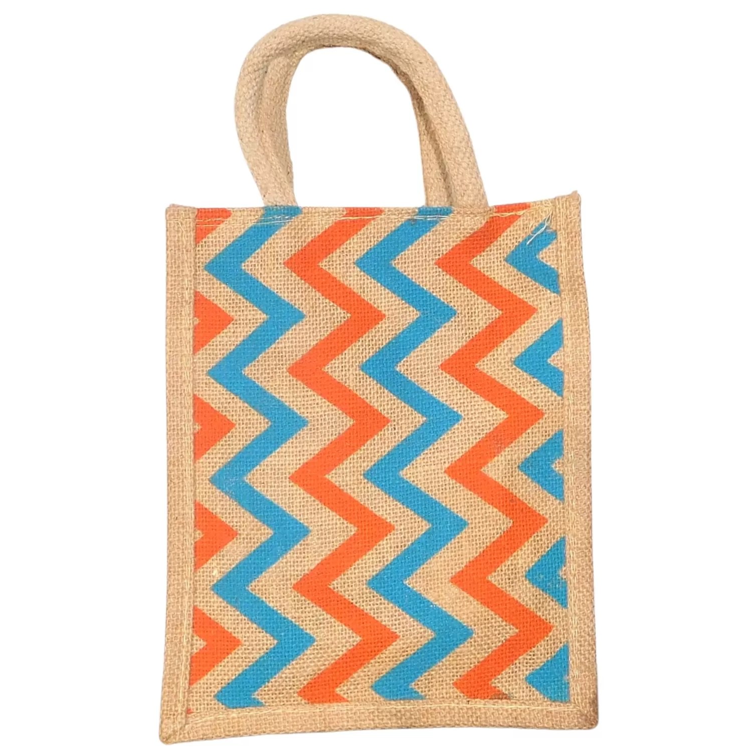Jute Zig Zag Printed Jute Gift /Lunch Bag For Everyone Dimna