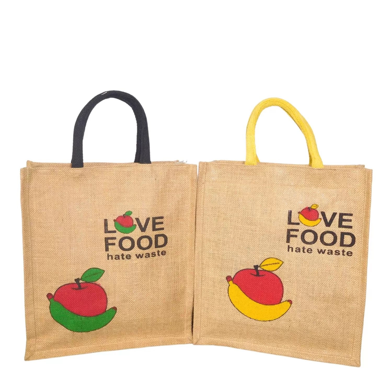 Attractive Love Food Jute Lunch Bag Big and Small For Everyone (Pack of