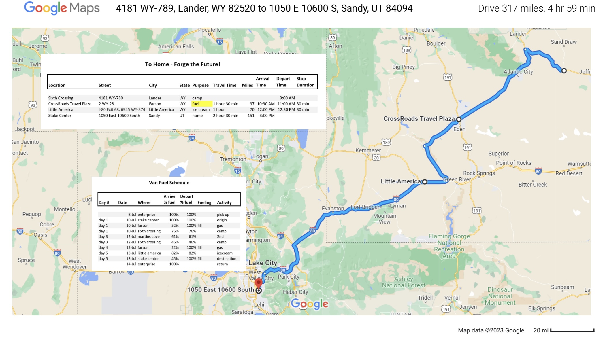 Maps and Itinerary Dimple Dell Stake