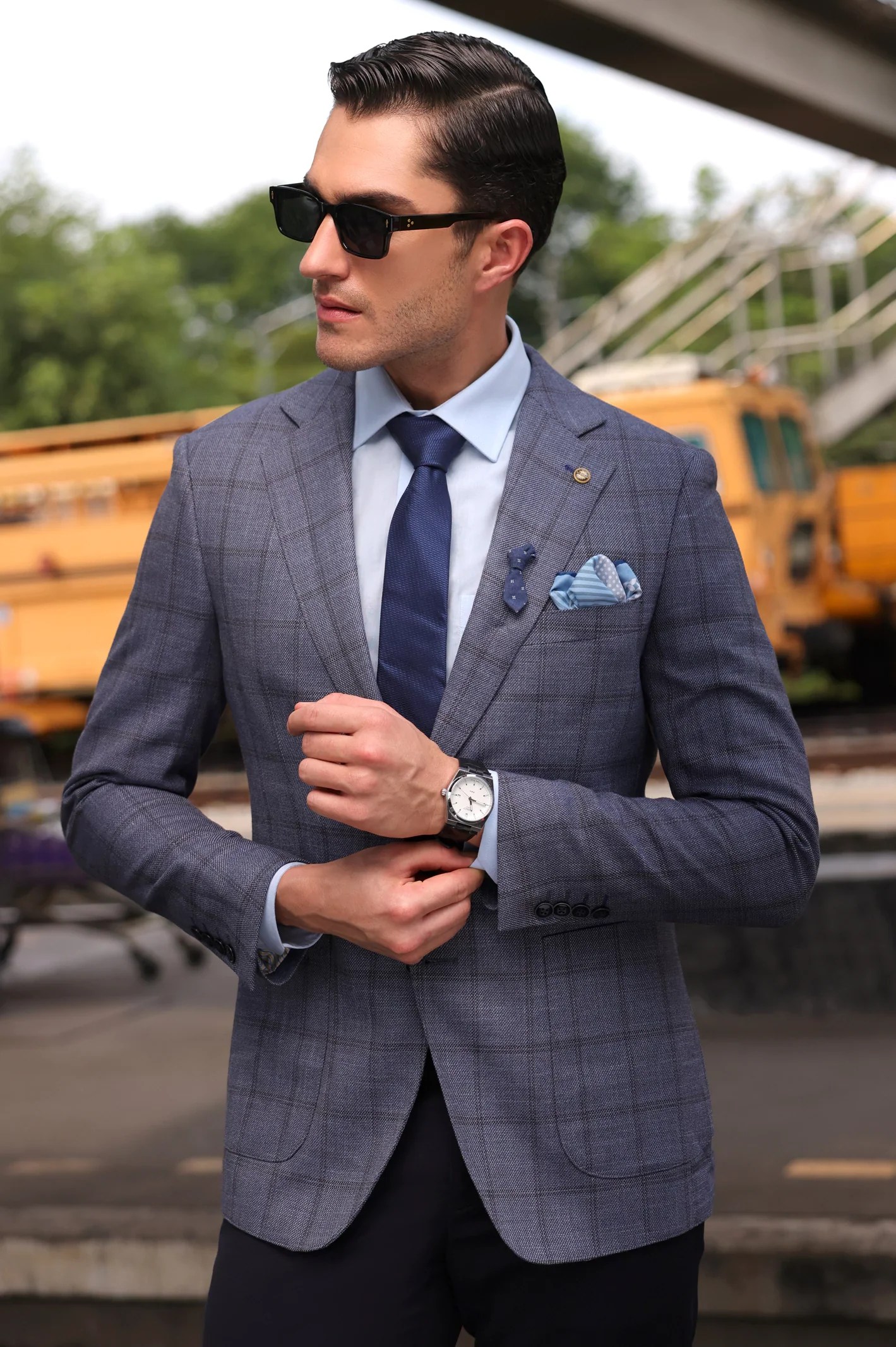 Light Blue Window Pane Check Blazer Diners Pakistan