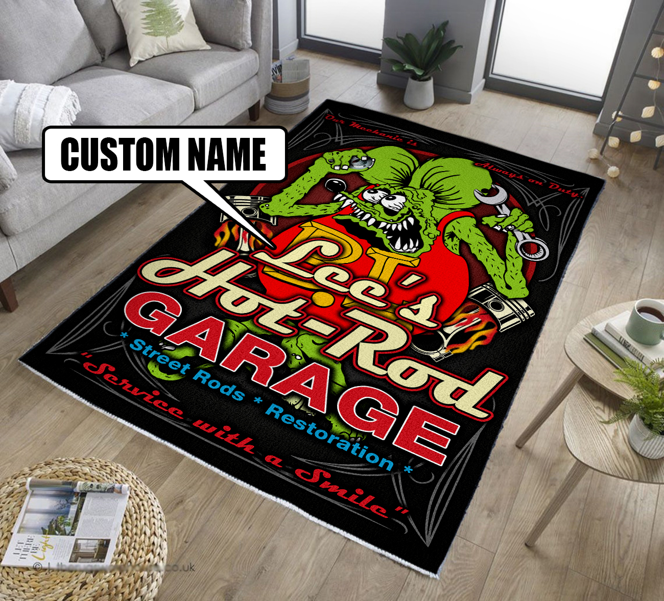 Rat Fink Hot Rod Garage Area Rug