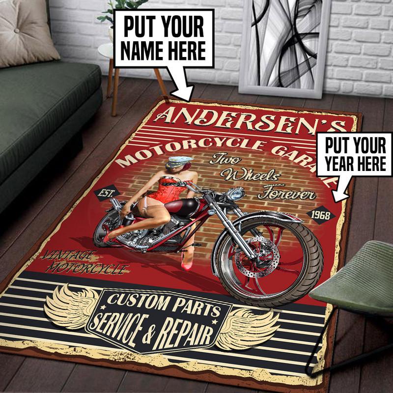 Personalized Motorcycle Garage Rug Dingmun