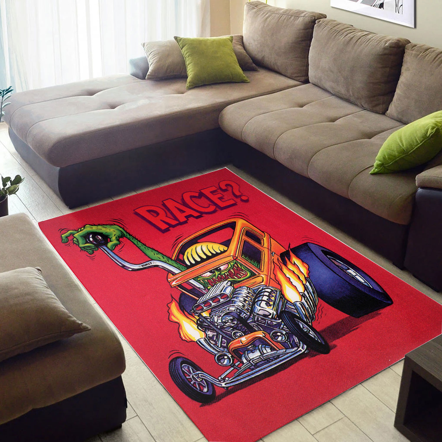 Rat Fink Race Hot Rod Area Rug Dingmun