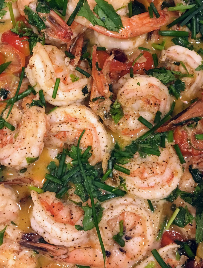 One Pan Jumbo Shrimp with Cherry Tomatoes and Chili Butter Dining Alfresco