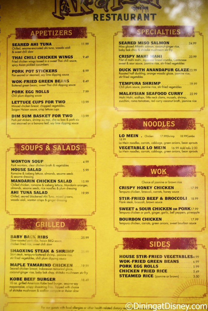 Yak & Yeti menu