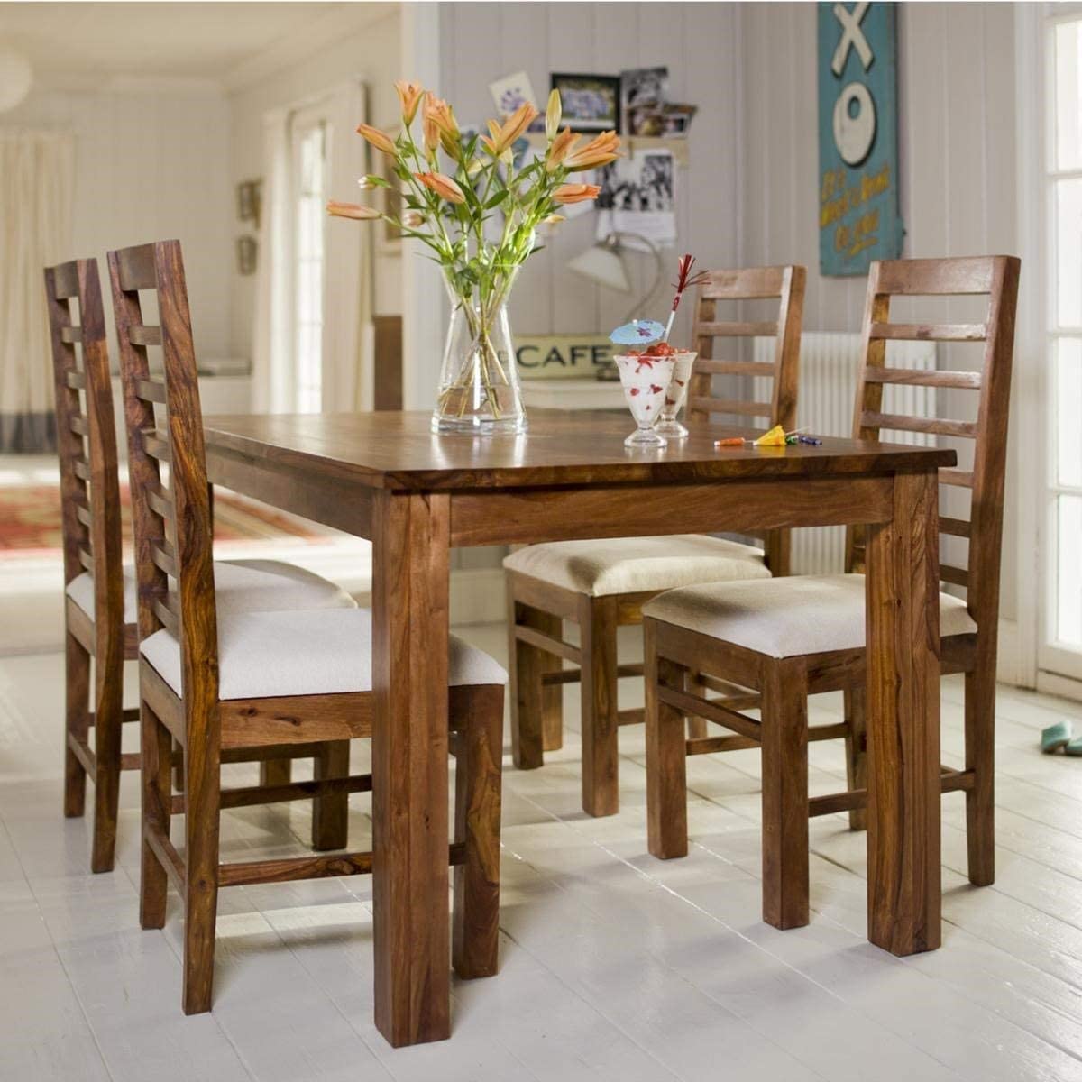 Solid Sheesham Wood 4 Seater Dining Table Set By Sona Art & Crafts