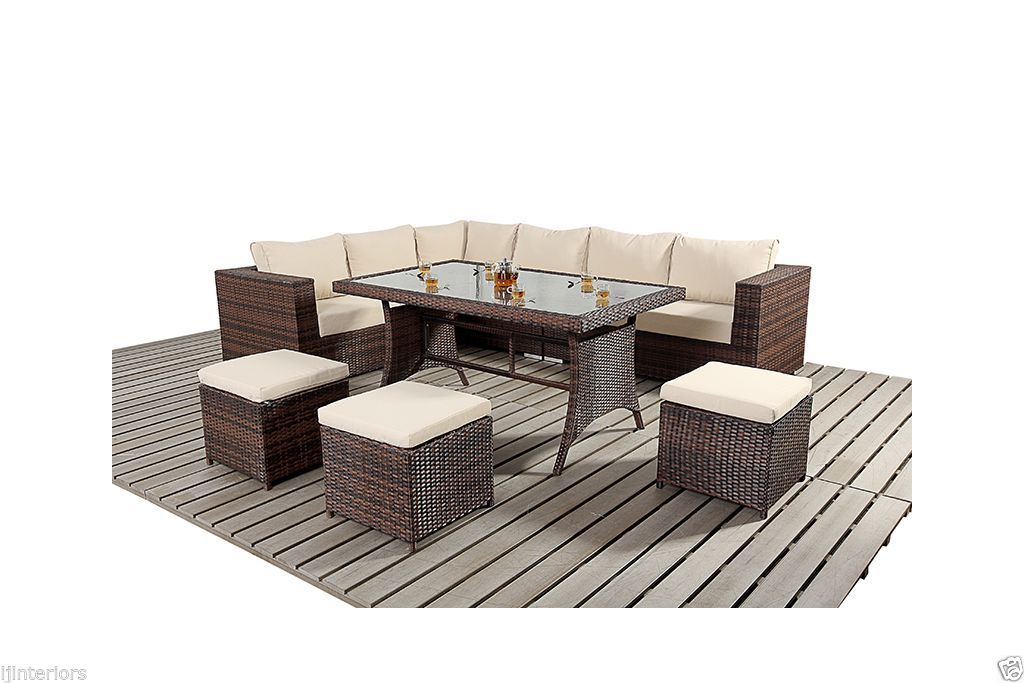 Rattan Corner Sofa and Stool Dining Set Dining Tables