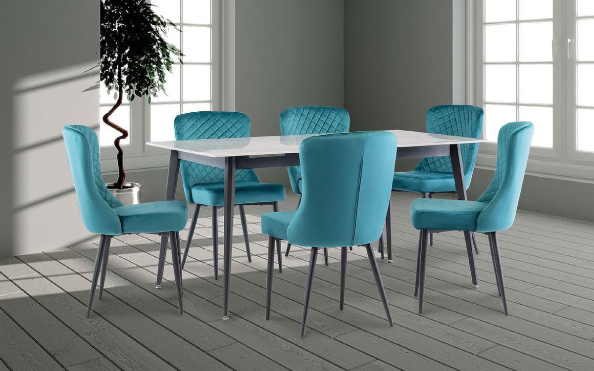 Ilithya Dining Set Dining Table & Teal Velvet Chairs for €1075
