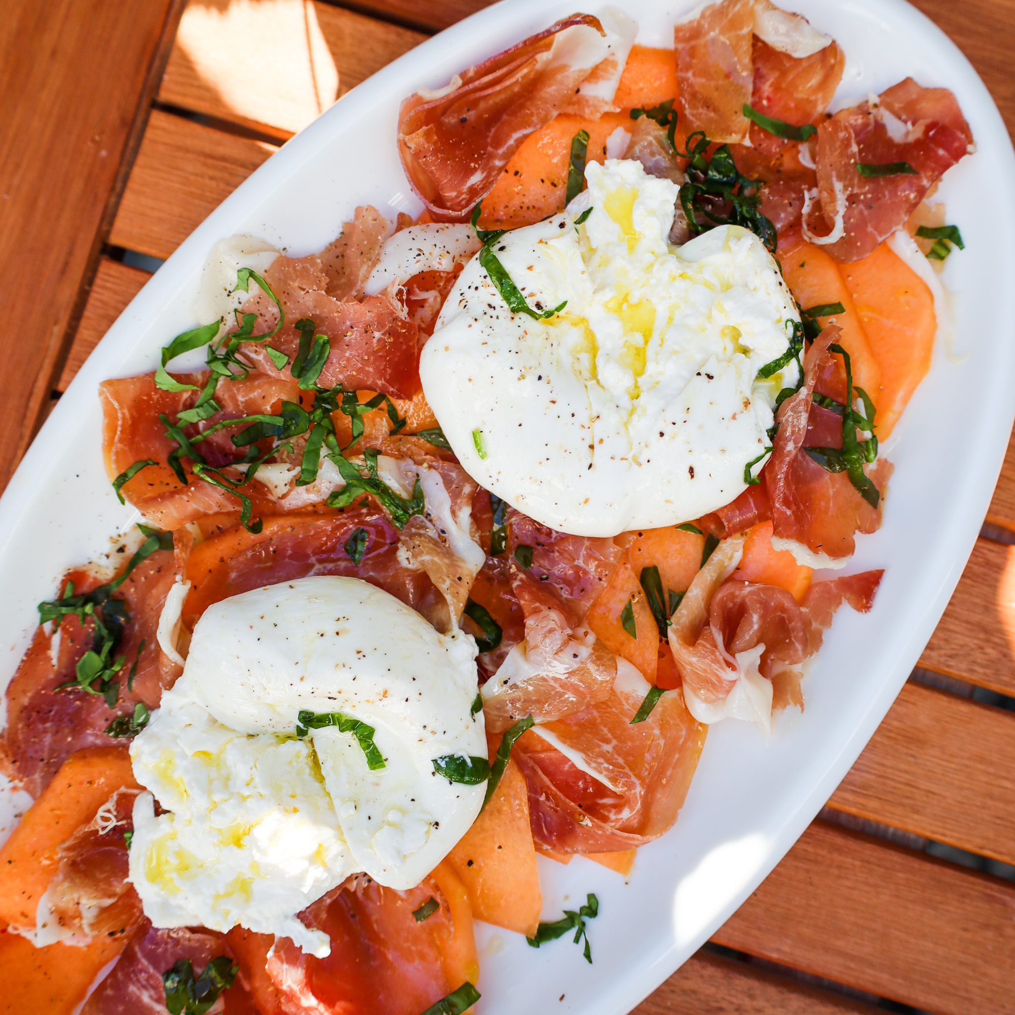 Cantaloupe, Prosciutto and Burrata Salad with Basil Dining with Skyler