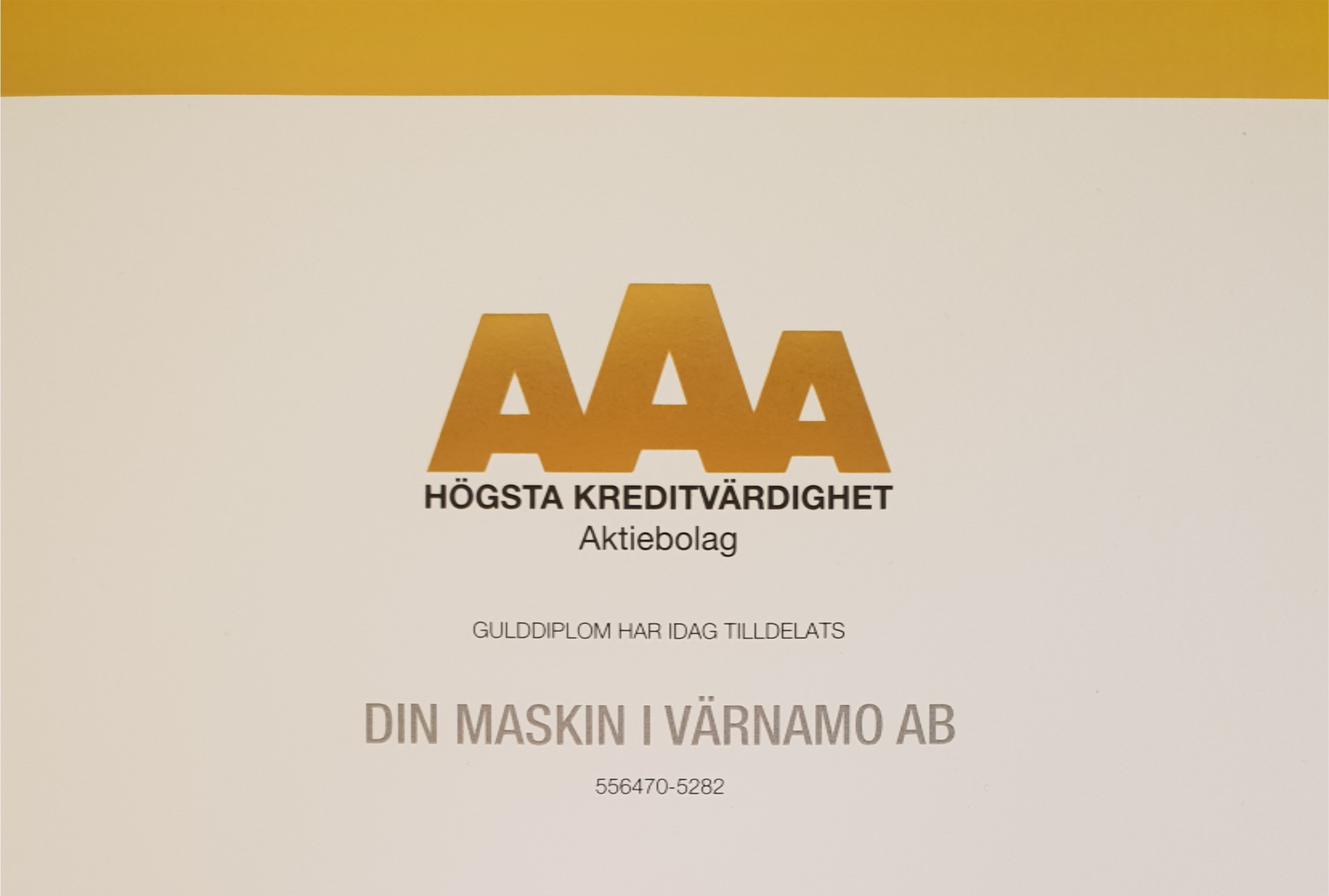 GULDDIPLOM TILL DIN MASKIN Din Maskin