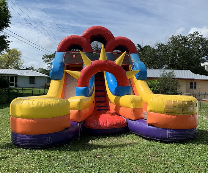 Double Splash Slide Dino Jump Inflatable Rentals SWFL Cape Coral