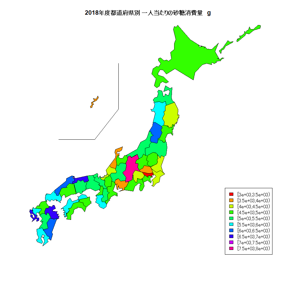 【R】都道府県別 砂糖消費量 DiNOV