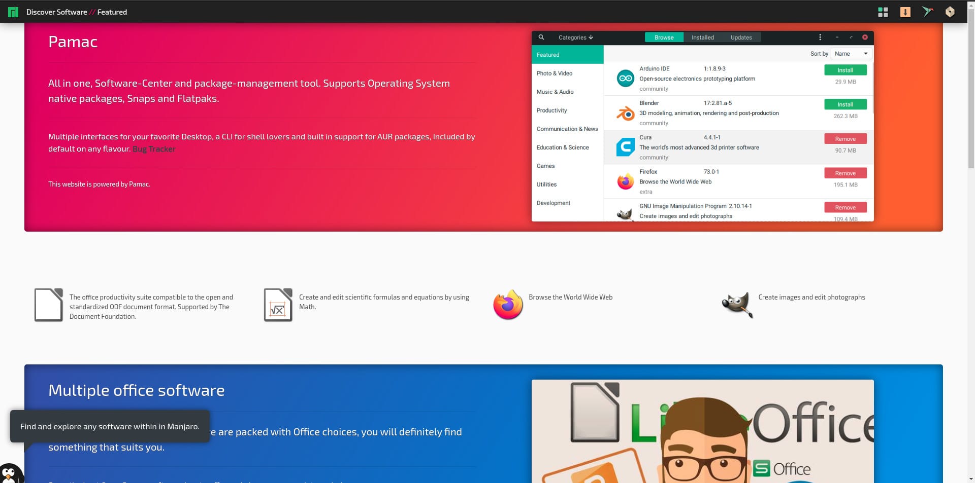 manjaro-application-discovery-home-page