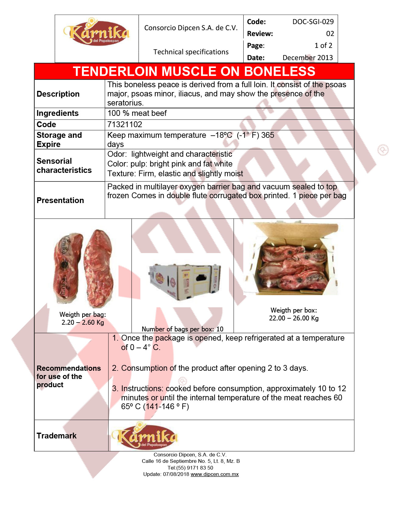 TENDERLOIN MUSCLE ON BONELESS Consorcio Dipcen Bienvenidos