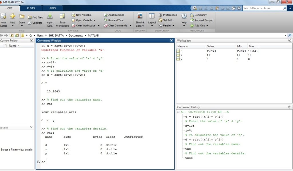 List of Mathematical Functions and Expressions in MATLAB Example