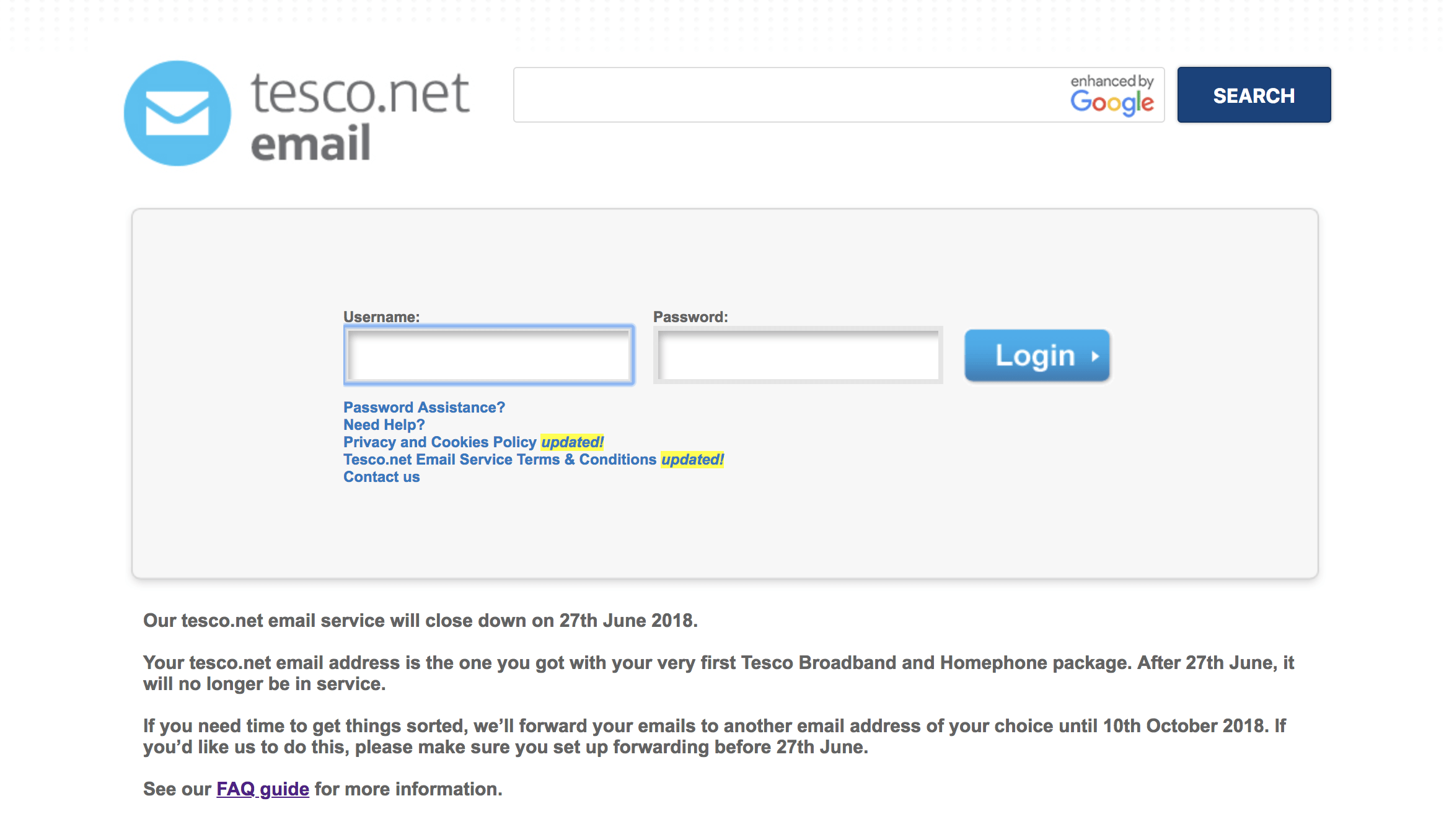 Tesco is closing its email service Direction Forward