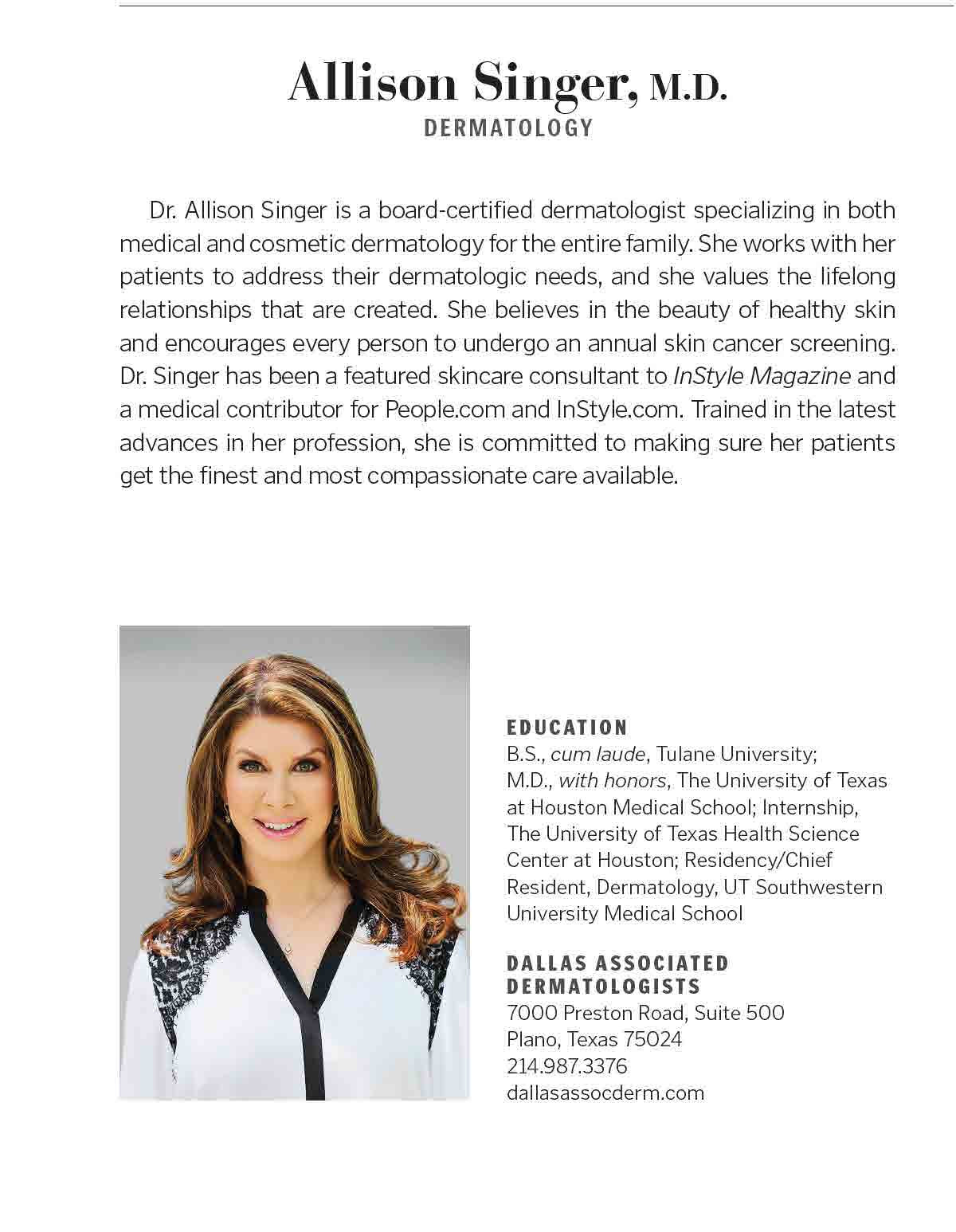Allison Singer, M.D. Dermatology Plano D Magazine Directories