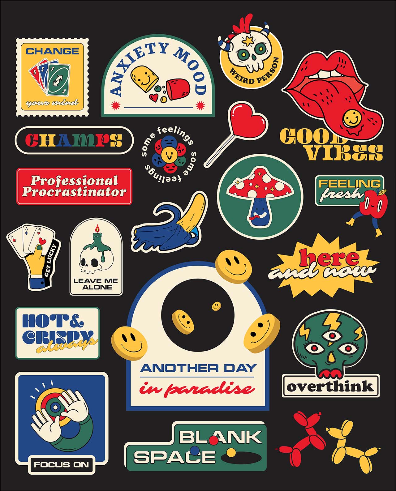 Colorful and Retro Sticker Pack 20 Pieces » Dirtybarn