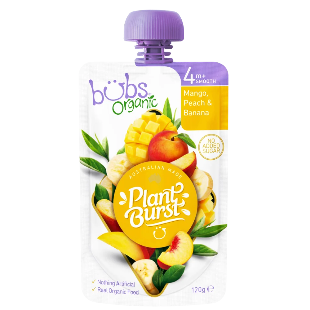 Bubs Organic Plant Burst 120g Mango, Peach & Banana Flavour