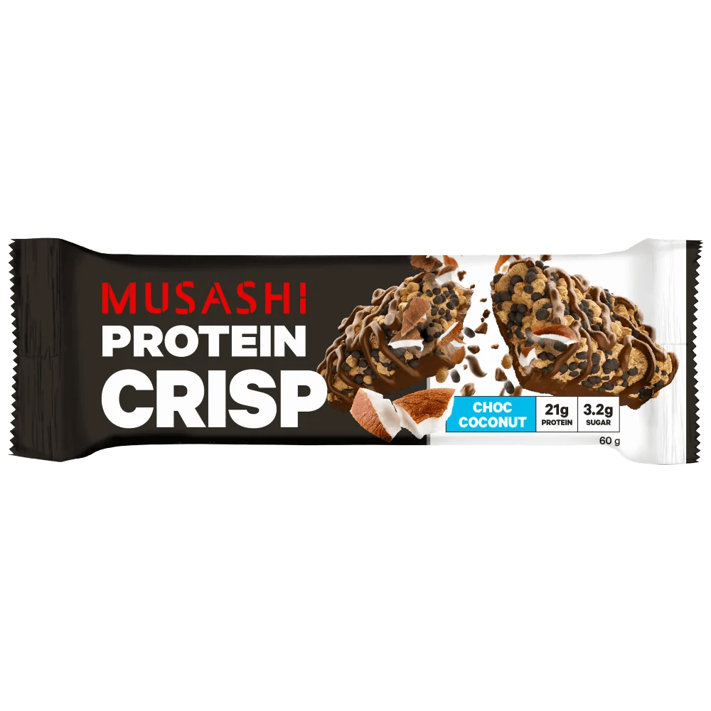 MUSASHI Protein Crisp 12 x 60g Bars Choc Coconut Flavour Discount