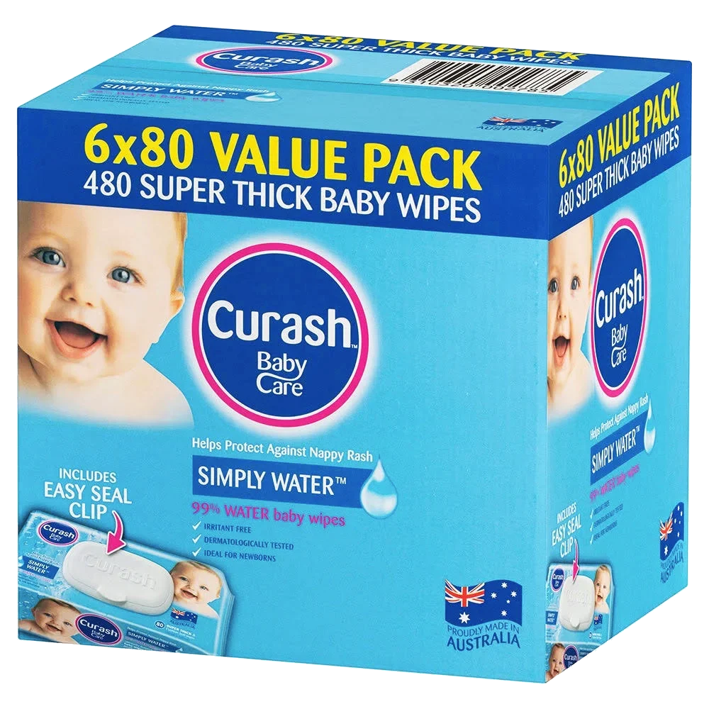 Curash Baby Wipes Simply Water 6 x 80 Value Pack Discount Chemist