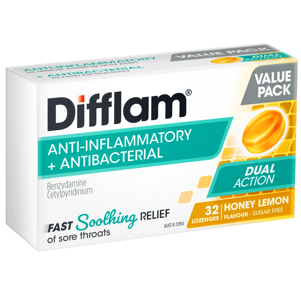 Difflam Sore Throat 32 Lozenges Honey Lemon Flavour Discount Chemist