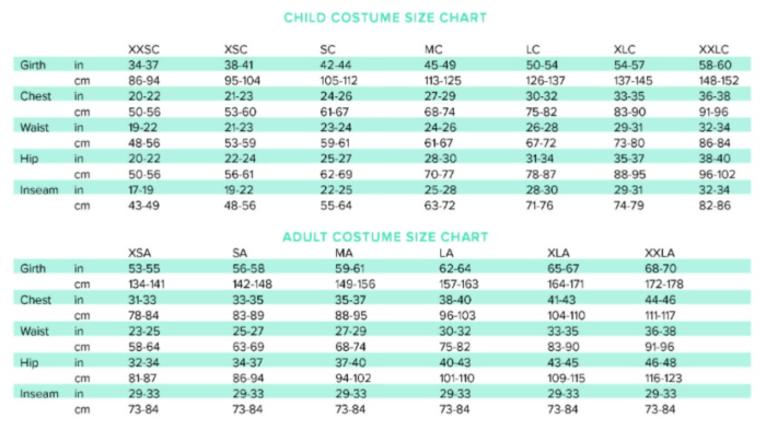 Sizing Chart - Discount Dance Costumes