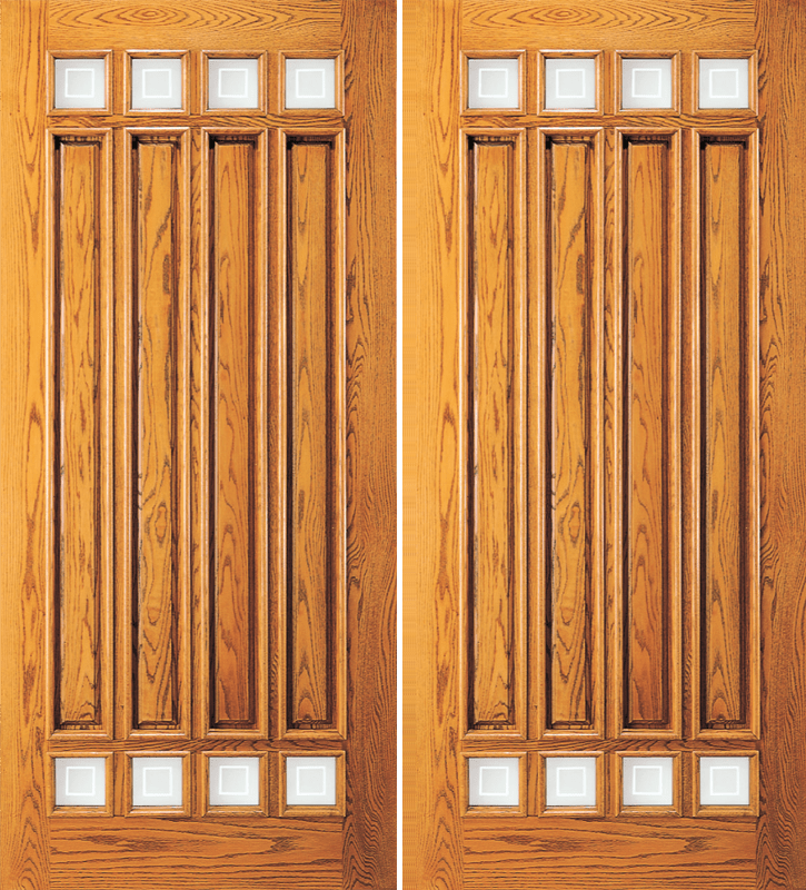 Entry 4 Panel Wood Double Door with 8 Mini Lites