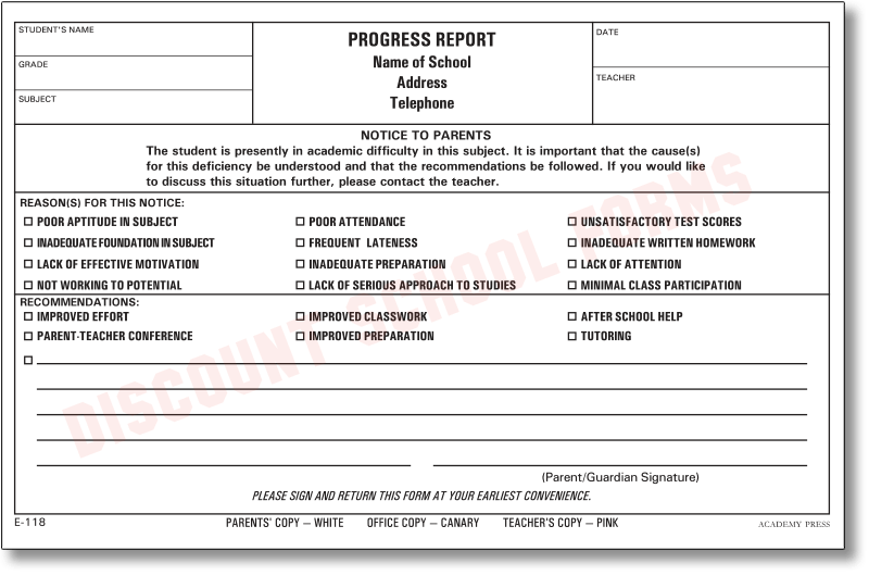 Progress Report School Forms