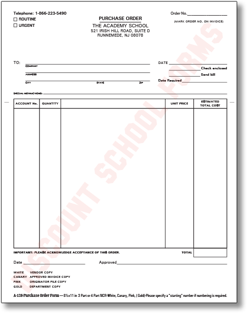 Purchase Order Form Numbered School Forms