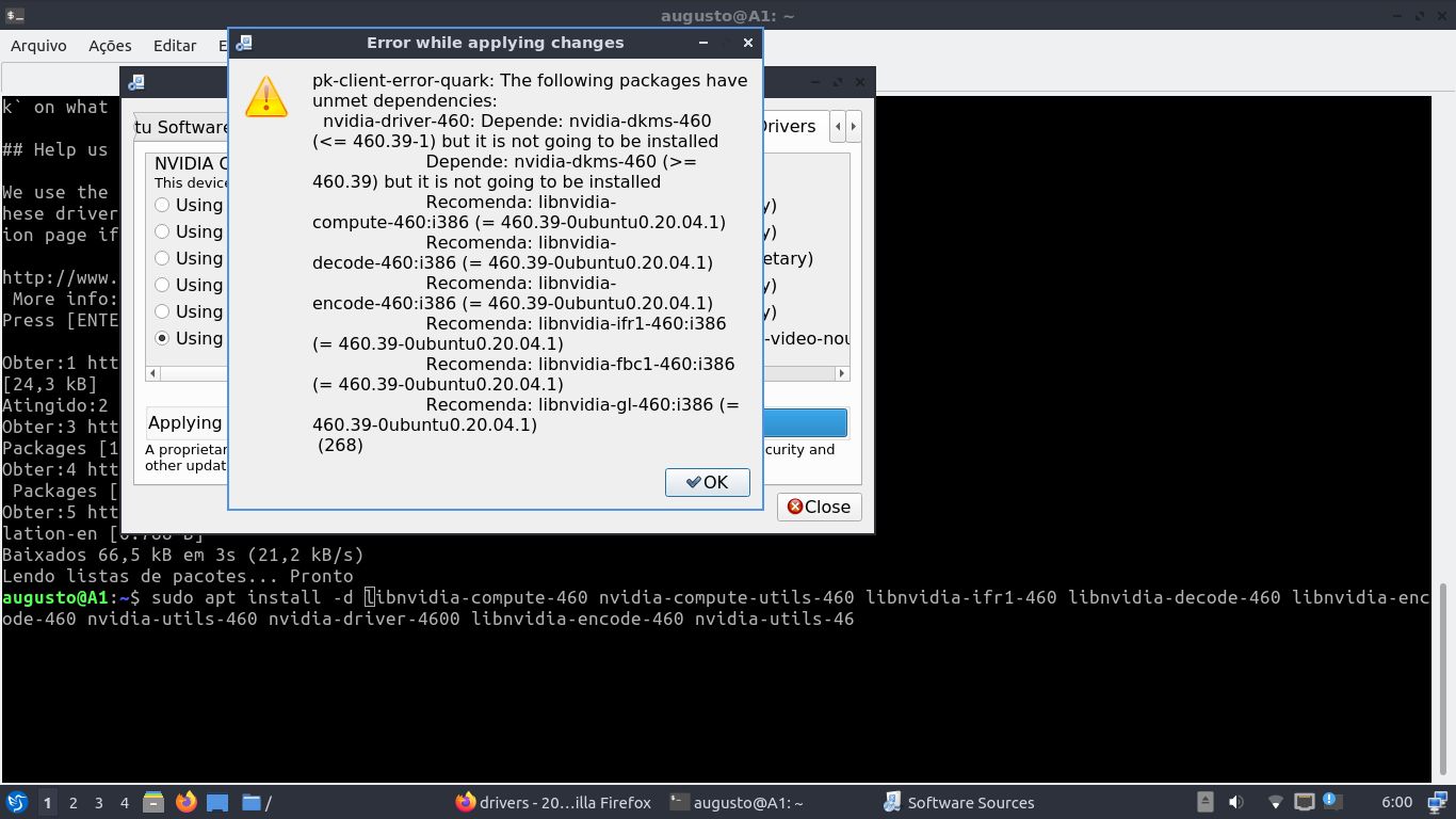 Lubuntu 20.04.2 64 Focal Nvidia PPA driver 460 DKMS error Lubuntu