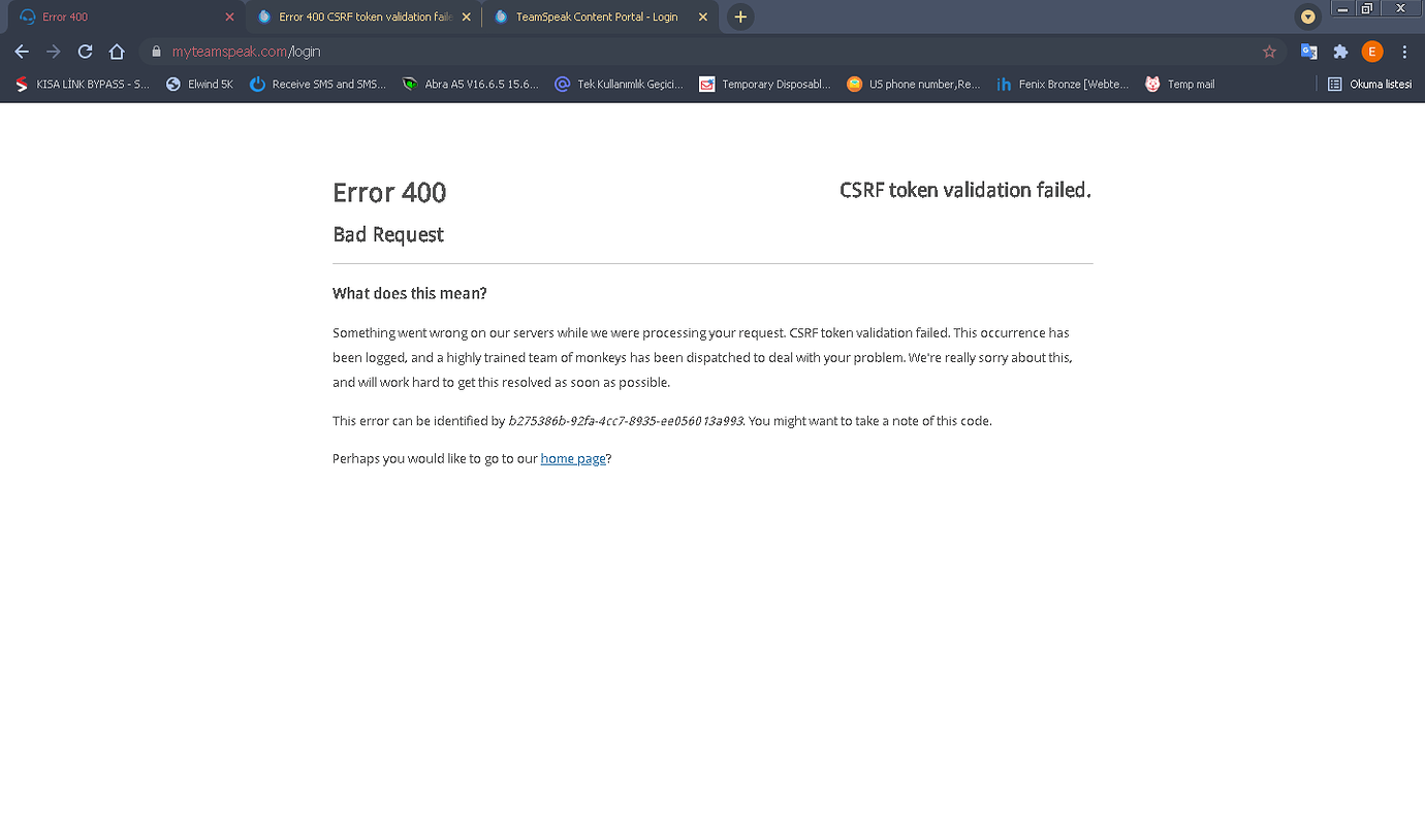 Error 400 CSRF token validation failed. Bad Request? General