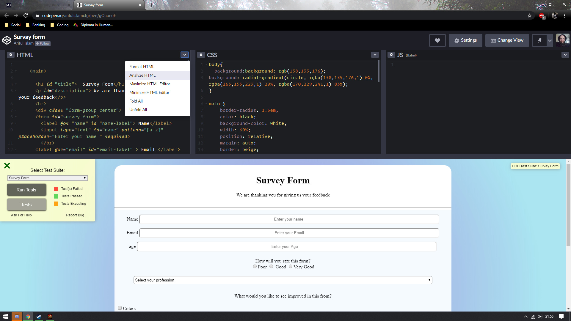 Survey Form generally stuck HTMLCSS The freeCodeCamp Forum