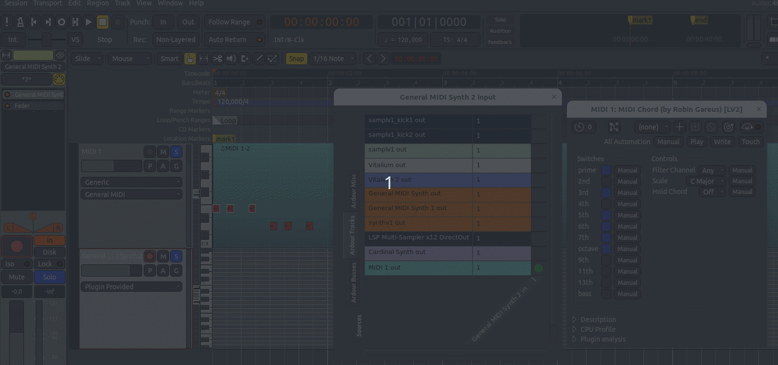 Ardour 7.0 Midi Chord Hints and Tricks Ardour