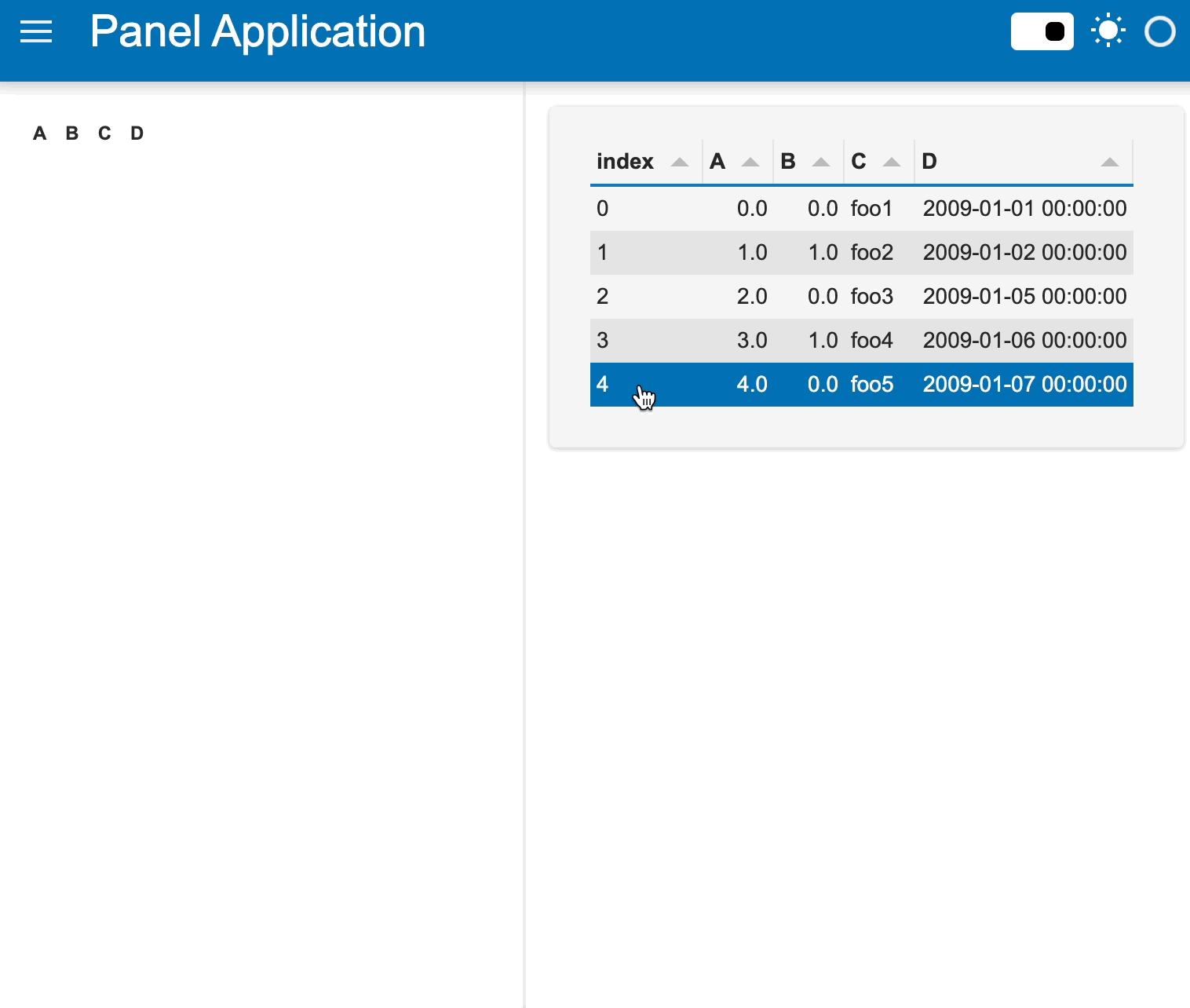 Can the Tabulator widget update side panel widgets? Panel HoloViz