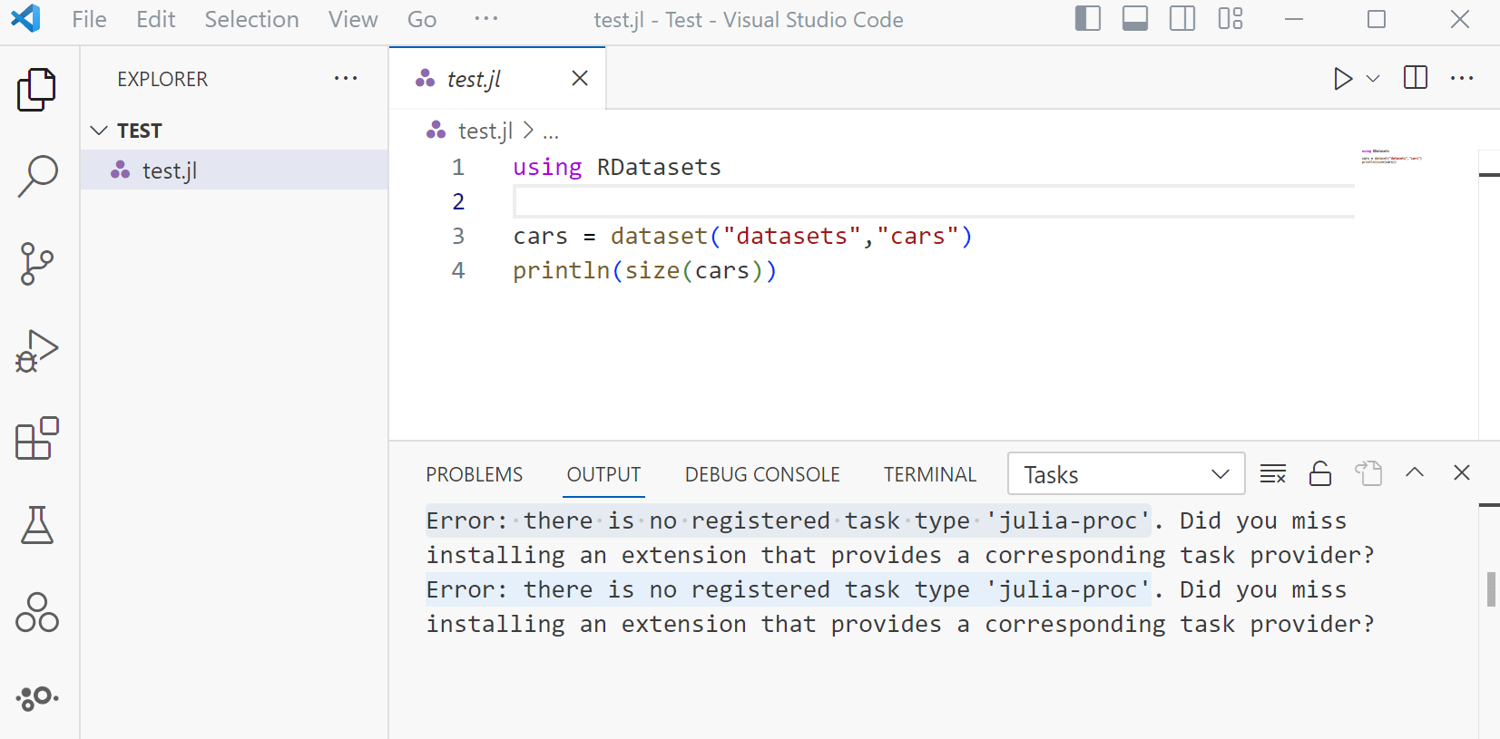 Why am I getting "Error there is no registered task type 'juliaproc