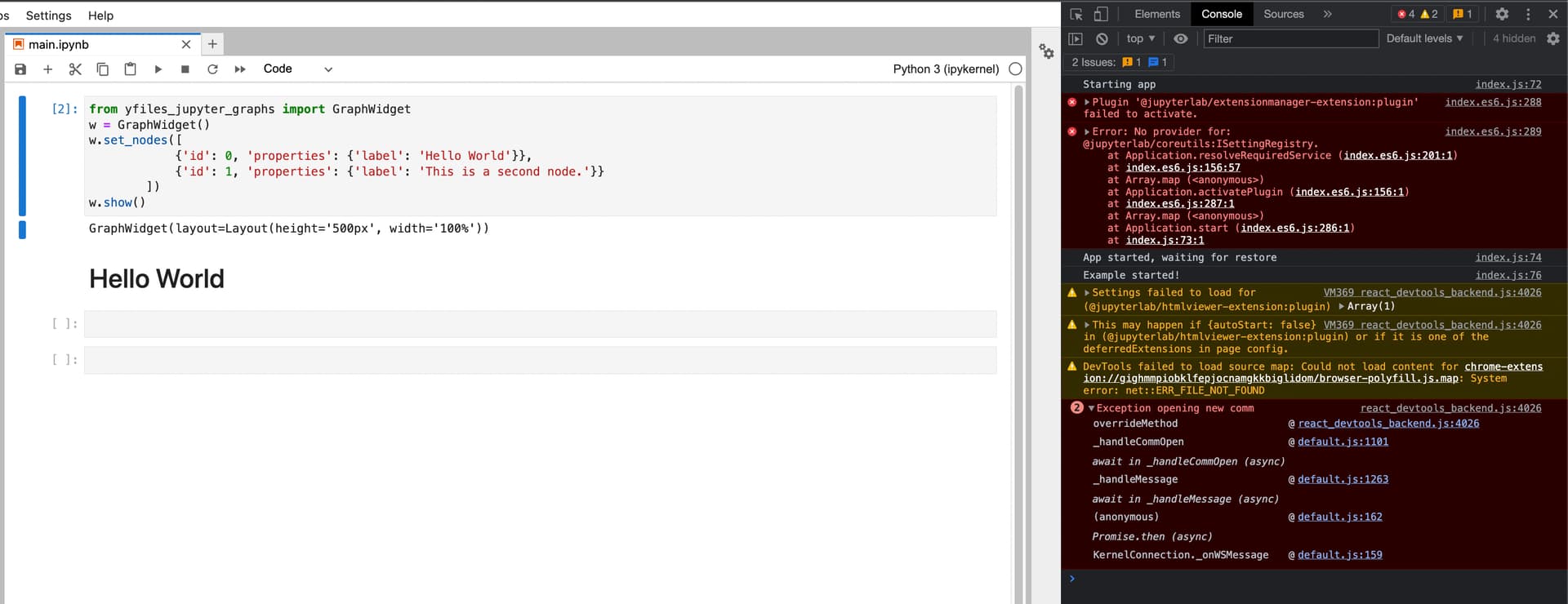 Using yfiles_jupyter_graphs on custom app extensions Jupyter