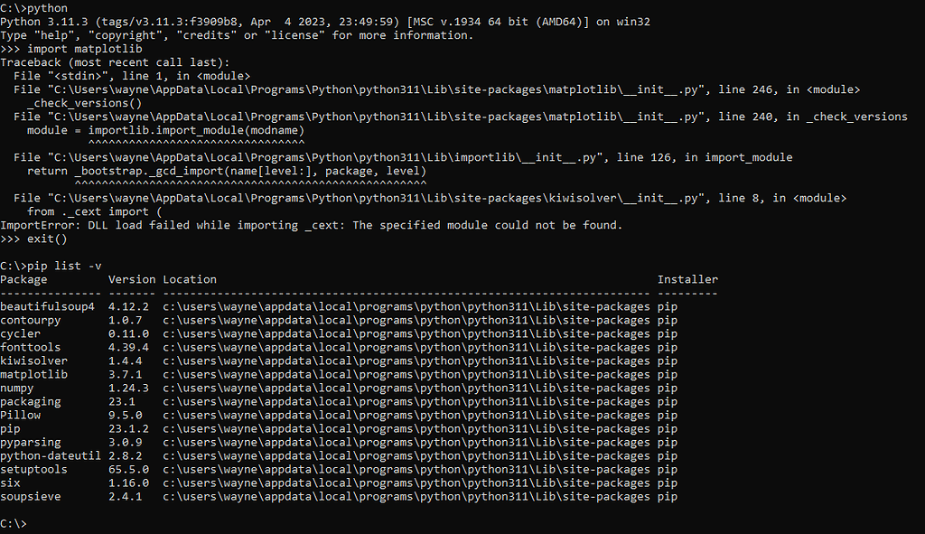 Apparent between python 3.11.3 & matplotlib 3.7.1