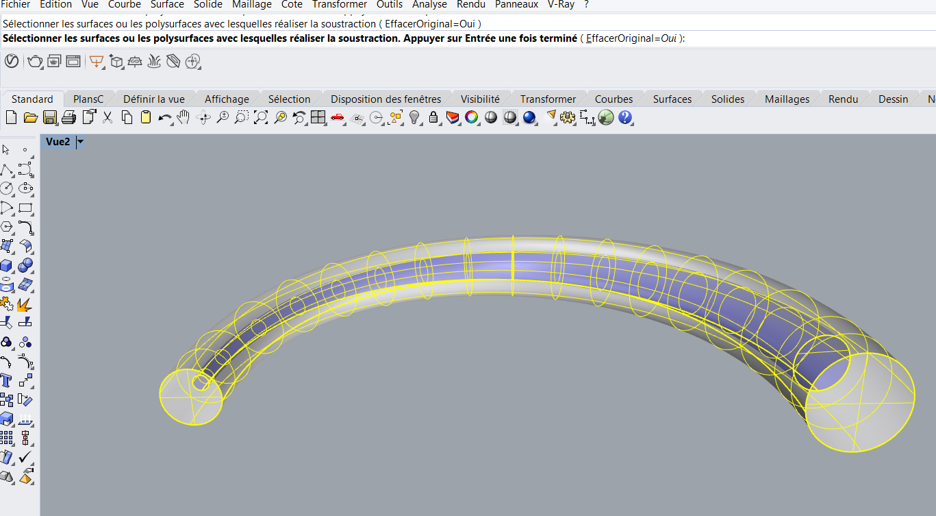 How to substract a closed solid polysurface by a tube inside it Rhino