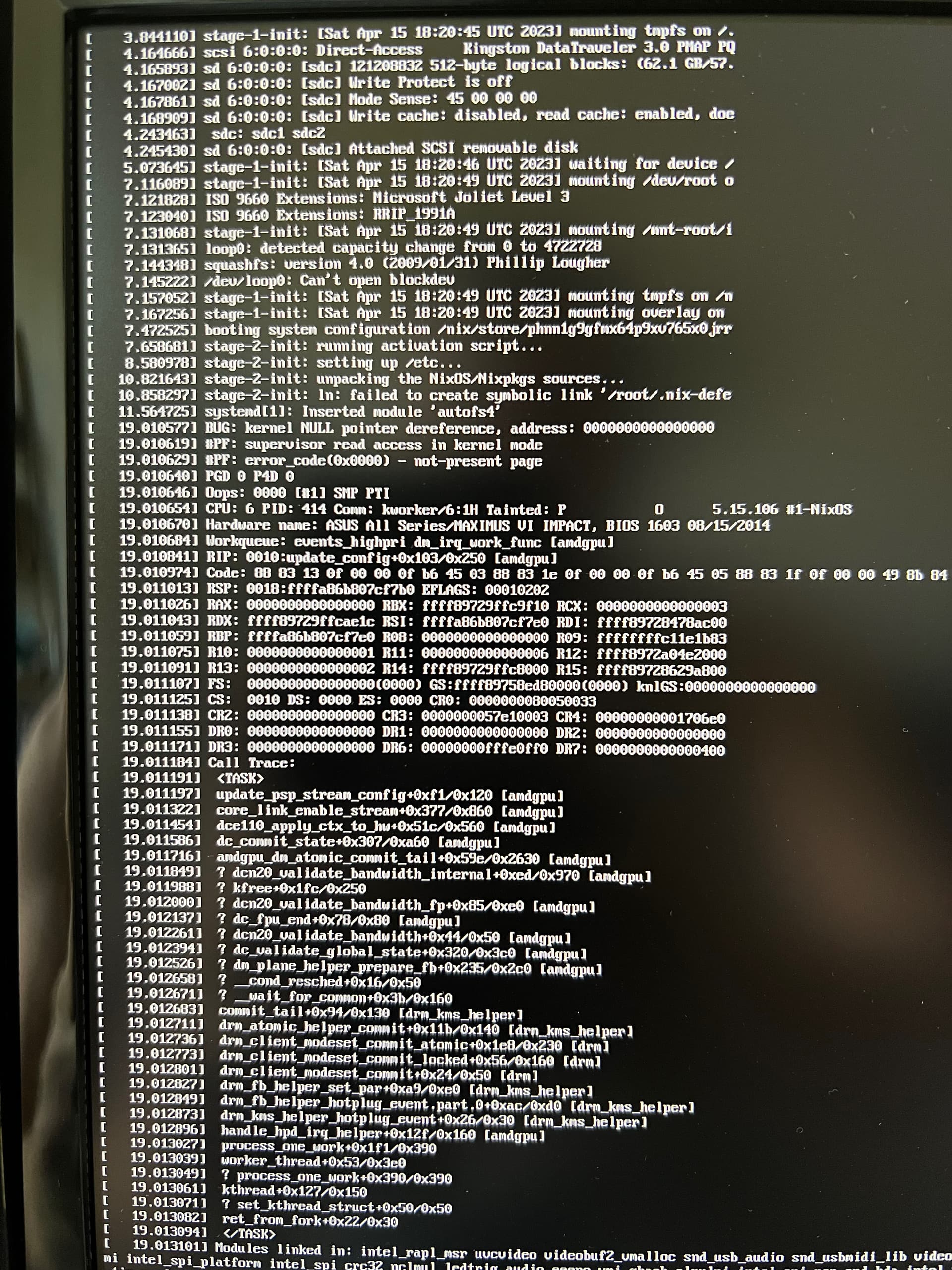 Kernel null pointer dereference when booting installer image Help