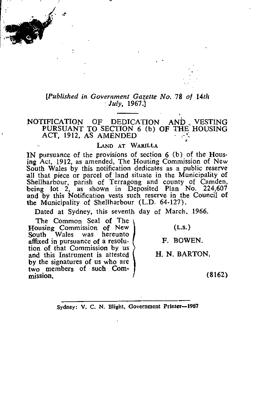 Vesting Housing Commission Land at Warilla Shellharbour City Council