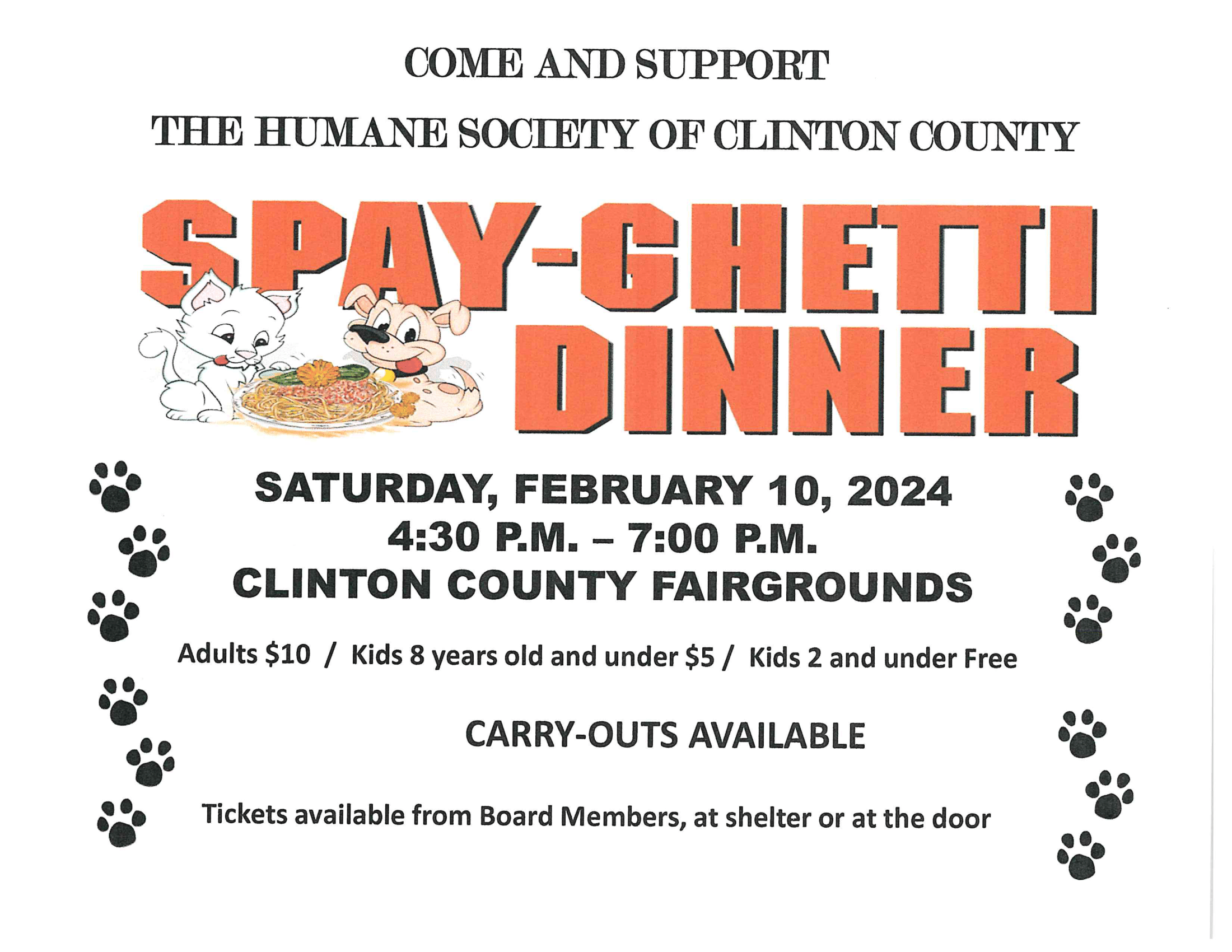 Humane Society SPAYghetti Dinner Discover Clinton County