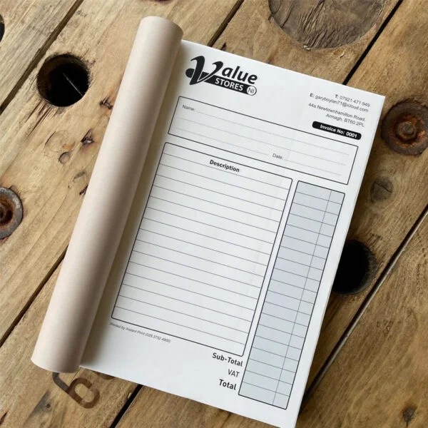 Personalised Invoice Books Duplicate / 3 Part Books + Free Design