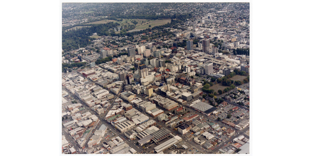 Aerial view of central Christchurch discoverywall.nz
