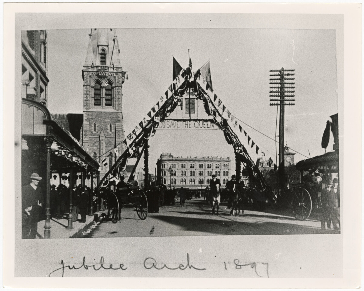 Jubilee decorations in Cathedral Square discoverywall.nz