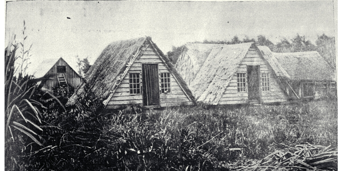 Settlers' V huts at Riccarton discoverywall.nz