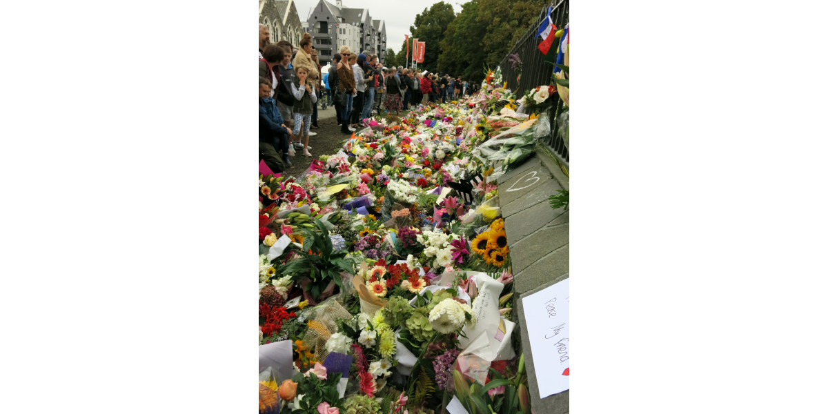 Flowers and tributes on Rolleston Avenue discoverywall.nz